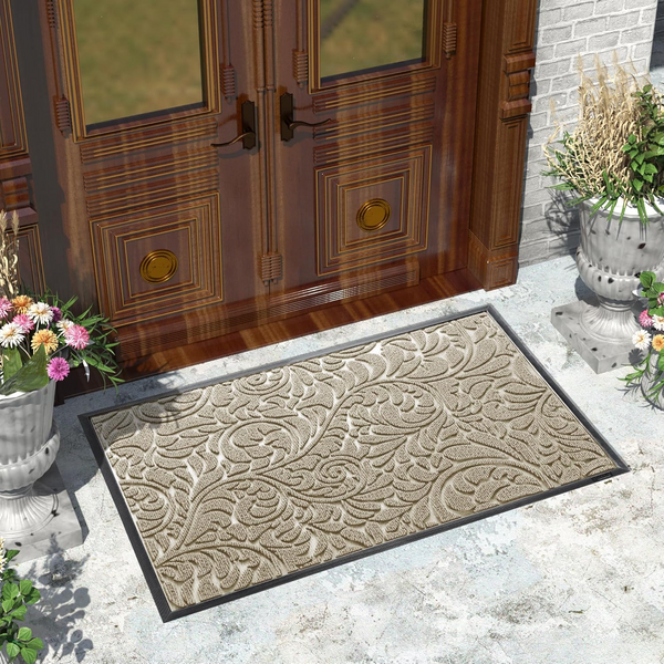 Yimobra Sturdy Door Mat, Heavy Duty Front Welcome Mats for Home Entrance Outdoor Indoor, Doormat for Outside Back Patio Floor Entry Porch Garage Office, Weather Resistant Easy Clean, 47 x 32, Beige