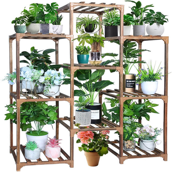 3 tier wooden plant stand indoor Tall Plant Stand Indoor Outdoor, 3 Tier 9 Potted Wood Display Multiple Flower Holder Shelf
