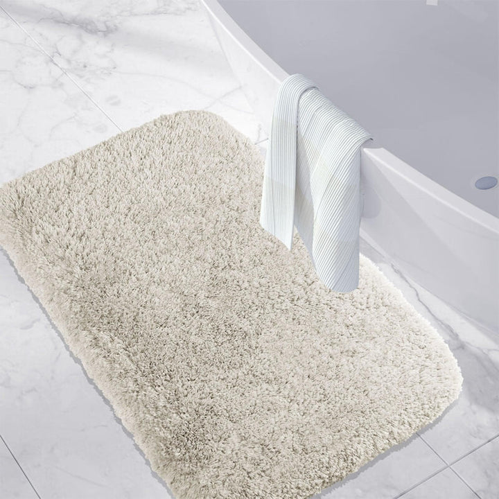 YIRDDEO Light Grey Pom Bath Rug for Bathroom Non Slip, Cute Boho Pom Oval  Absorbent Shower Mat, Plush Soft Washable Rug (20 x 30)